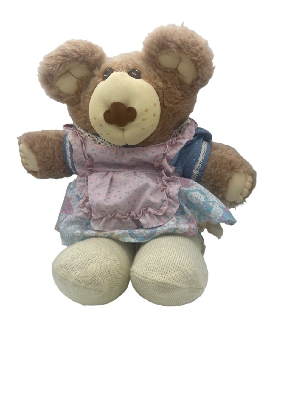 Vintage 1983 Furskins Plush 22in Teddy Bear Xavier Roberts Floral Apron Shoes